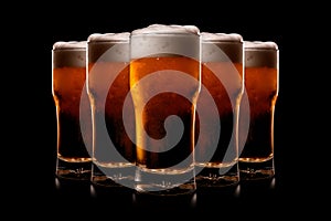 Set of Beer glasses on a black background. Mugs with drink like Ipa, Pale Ale, Pilsner, Porter or Stout