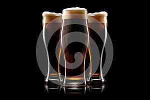 Set of Beer glasses on a black background. Mugs with drink like Ipa, Pale Ale, Pilsner, Porter or Stout