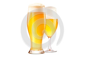 Set of Beer glasses on a white background. Mugs with drink like Ipa, Pale Ale, Pilsner, Porter or Stout