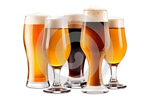 Set of Beer glasses on a white background. Mugs with drink like Ipa, Pale Ale, Pilsner, Porter or Stout