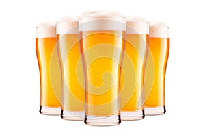 Set of Beer glasses on a white background. Mugs with drink like Ipa, Pale Ale, Pilsner, Porter or Stout