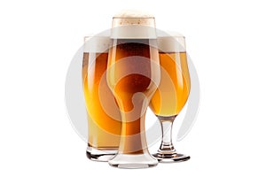 Set of Beer glasses on a white background. Mugs with drink like Ipa, Pale Ale, Pilsner, Porter or Stout