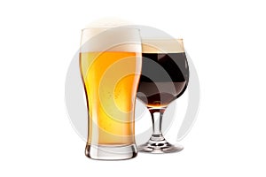 Set of Beer glasses on a white background. Mugs with drink like Ipa, Pale Ale, Pilsner, Porter or Stout