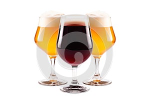 Set of Beer glasses on a white background. Mugs with drink like Ipa, Pale Ale, Pilsner, Porter or Stout