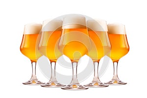 Set of Beer glasses on a white background. Mugs with drink like Ipa, Pale Ale, Pilsner, Porter or Stout