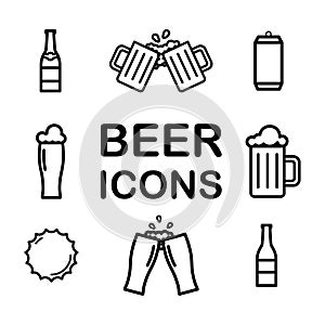 Set of Beer line icons. Alchohol, drink, pint, glass, bottle, can. Vector photo