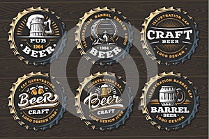 Set beer logo on caps - vector illustration, emblem brewery design photo