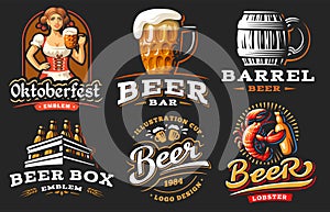 Set beer logo - vector illustration, emblem brewery design