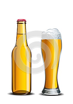 Set of beer mock up, high glass goblet and bottle