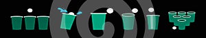 Set of beer pong cartoon icon design template with various models. vector illustration isolated on black background