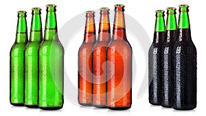 Set of beer's bottles with frosty drops