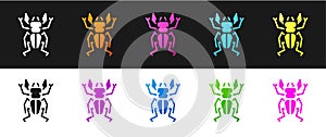 Set Beetle deer icon isolated on black and white background. Horned beetle. Big insect. Vector