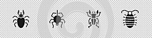 Set Beetle deer, Spider, and Larva insect icon. Vector
