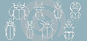 Set beetle paper. Laser cut. Set template for laser cutting and Plotter. Vector illustration. Pattern for the laser cut, plotter