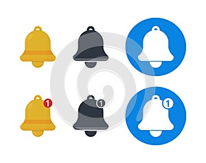 Set of bell icons. Concept of alert ringing, reminders and subscriptions.