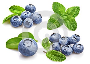 Set berry blueberry with leaf mint. Fruity