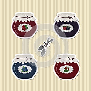 Set of Berry Jam and Spoons Stickers