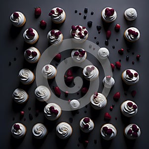 Set of Berrylicious White Cupcakes: Tempting Delights with Red Fruit Toppings - Generative AI