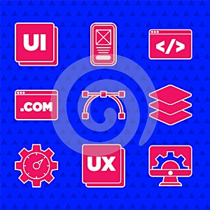Set Bezier curve, UI or UX design, Web development, Layers, Website statistic, Front end and icon. Vector
