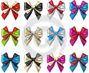 Bicolour satin bows isolated on white.