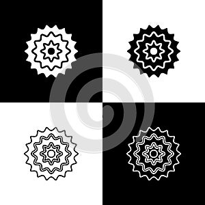 Set Bicycle cassette mountain bike icon isolated on black and white background. Rear Bicycle Sprocket. Chainring