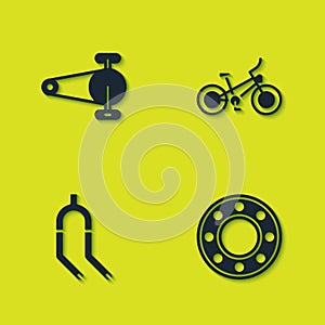 Set Bicycle chain with gear, ball bearing, fork and icon. Vector