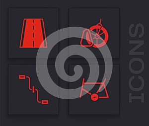 Set Bicycle frame, lane, parking and pedals icon. Vector