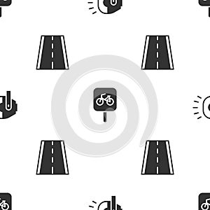 Set Bicycle head lamp, parking and lane on seamless pattern. Vector