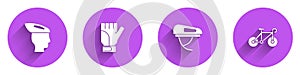 Set Bicycle helmet, Gloves, and icon with long shadow. Vector