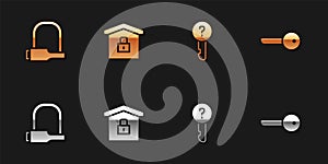 Set Bicycle lock, House under protection, Undefined key and Key icon. Vector