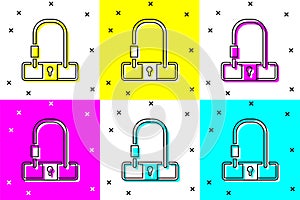 Set Bicycle lock U shaped industrial icon isolated on color background. Vector