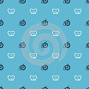 Set Bicycle parking and punctured tire on seamless pattern. Vector