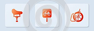 Set Bicycle parking, seat and . White square button. Vector