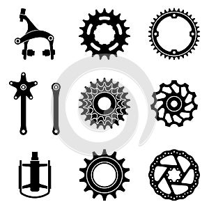 Set of bicycle parts icons. Silhouette vector