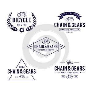 Set of bicycle in Retro Styled design badges in white background