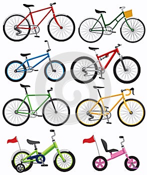 Set of bicycle in simple flat vector style