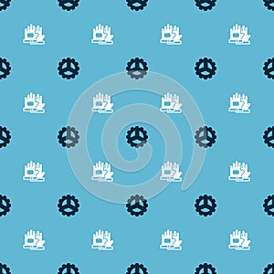 Set Bicycle sprocket crank and Gloves on seamless pattern. Vector