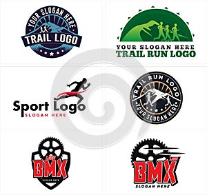 A set of bicycle trail run mountain adventure logo design