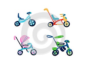 Set of bicycles and tricycles for kids