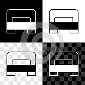 Set Big bed for two or one person icon isolated on black and white, transparent background. Vector