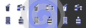 Set Big bottle with clean water, Glass, Water cooler and tap icon. Vector