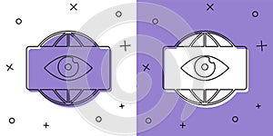 Set Big brother electronic eye icon isolated on white and purple background. Global surveillance technology, computer