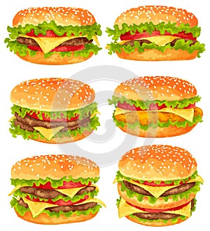 Set of big burgers photo