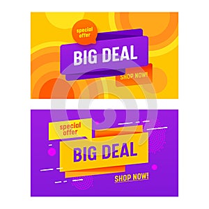 Set Big Deal Advertising Banners with Typography, Background with Abstract Design Elements. Wholesale Shopping Discount