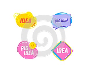 Set Big Idea Quotes in Doodle Frame with Hand Drawn Light Bulb Isolated on White Background. Graphic Design Elements