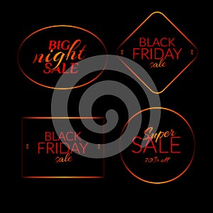 Set Big night sale Black friday sale Super sale 70% off banners on black background vector illustration photo