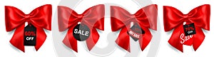 Set of big red bows with sale labels