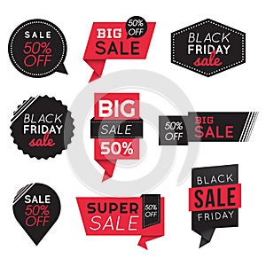Set of Big Sale Discount Black Friday Banners, Labels, Badges. Promotion Marketing.