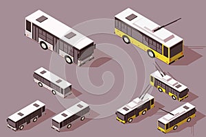 Set big and small bus trolley for transportation of people.