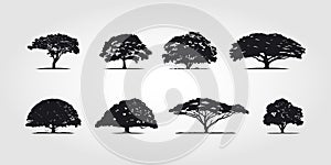 set of big tree silhouettes vector. hand drawn isolated natural elements